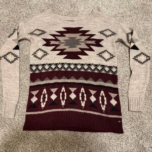 American Eagle Outfitters Beige and‎ Burgundy Geometric Aztec Sweater